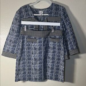 CAbi Blue and Black Textured Jacket and skirt set size M